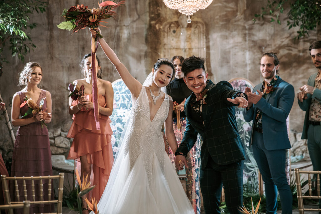 A newlywed asian couple celebrated with their family and friends at a Utah Wedding