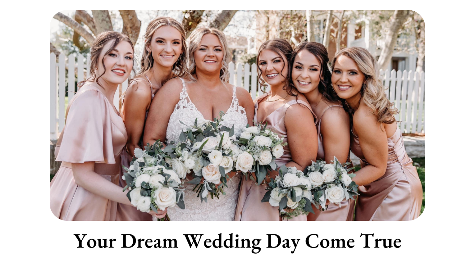 Bridal party in pink with white roses with hair and makeup done by Sarah Hicken Artistry